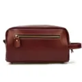 Leather toiletry bag detail, front zipper pocket design, durable travel makeup pouch storage. - 9533 - Premium Oil Leather Wine Red