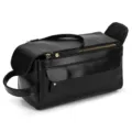 Black genuine leather toiletry bag, vintage travel wash pouch and daily makeup organizer. - Premium Black Leather