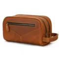 Vintage genuine leather toiletry bag double zipper dopp kit brown cosmetic storage pouch for men - 9544-Crazy Horse Retro Brown