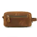 Vintage leather toiletry bag detail view, premium brown cosmetic storage pouch for men. - M / 9533 - Crazy Horse Retro Brown