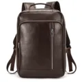 Brown leather backpack detail showing premium texture, durable zippers, and professional design. - 8028KF