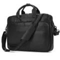 Men's black leather business briefcase 15.6 inch laptop bag shoulder messenger bag. - L / Black