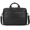 Men's black genuine leather business briefcase, 15.6 inch laptop bag with shoulder strap. - S / Black