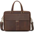Detailed view of the premium brown leather briefcase hardware and stitching craftsmanship. - 9217 / Red Brown
