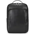 Men's black genuine leather vintage business laptop backpack casual travel school bag - Black