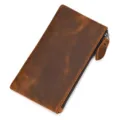 Monedero largo vintage de hombre en cuero crazy horse genuino, cartera fina vista detalle - 0009-Cuero Crazy Horse marrón rojizo
