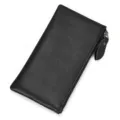 Billetera larga minimalista de cuero genuino negro para hombre, diseño con cremallera, cartera. - Negro
