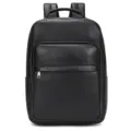 Black leather laptop backpack detail view, featuring premium grain texture and metal zipper. - Style (8019) / Black (8019)