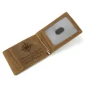Genuine leather bifold money clip wallet, vintage crazy horse leather card holder with ID window. - Style 1003 Laser Engraved / Brown