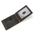 Minimalist genuine leather money clip wallet with custom engraved compass design cardholder. - Style 1003 Laser Engraved / Dark Brown