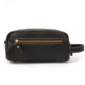 Genuine leather toiletry bag detail showing fine texture, durable metal zipper and side handle. - M / 9533 - Crazy Horse Dark Brown