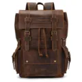 Vintage crazy horse leather backpack for men, large capacity travel bag and business briefcase. - Brown