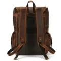Vintage crazy horse leather men backpack detail view, large capacity casual travel bag. - 2028-Brown Mesh