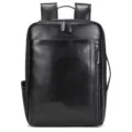 Men's black leather business laptop backpack, front view showing large capacity design. - 9799 / 42 cm / Black