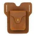 Vintage genuine leather phone waist pouch for men, outdoor belt sheath holster bag brown. - Tan
