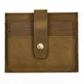 Brown leather card holder slim wallet with snap closure retro credit card case minimalist - 1102 - Crazy Horse Leather Light Brown