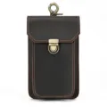 Detailed view of the dark brown genuine leather phone waist bag with sturdy metal hook. - 2088 - Dark Brown