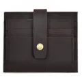 Minimalist brown leather card holder slim vintage wallet with snap button and multiple slots. - 1102 - Crazy Horse Leather Dark Brown