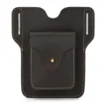 Detailed view of the genuine leather phone waist bag, vintage brown belt loop pouch. - Dark Brown