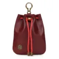 Vintage leather coin purse mini drawstring pouch handmade retro style change bag for women detail - Oily Red