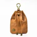 Vintage handmade vegetable tanned leather mini drawstring coin purse for women retro style pouch - Original Color