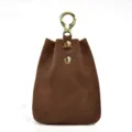 Vintage handmade vegetable-tanned leather coin purse mini wallet with metal clasp and snap. - Red Brown