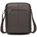 Bolso bandolera de cuero marron oscuro para hombre bolsa casual con bolsillo frontal con cre - Café