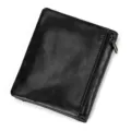 Men's black genuine leather vertical wallet with zipper pocket stylish vintage card holder - Black