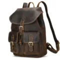 Vintage Crazy Horse Leather Backpack Casual Unisex Retro Travel Laptop Daypack Brown - 41cm / Dark Brown