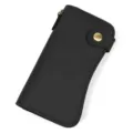 Black leather long wallet detail showcasing texture, snap closure and durable hardware loop. - 1010 - Black
