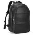 Men black leather backpack large capacity casual travel business computer commuting school bag - Black