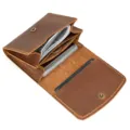 Genuine leather vintage crazy horse wallet brown short card holder coin purse for men and women. - 0104-Reddish Brown