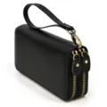 Detalle de cartera hombre negra doble cremallera, bolso de mano con muñequera. - 1008 - Negro con cremallera dorada