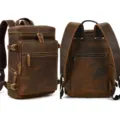 Vintage crazy horse leather backpack for men, 15.6 inch laptop bag, large capacity for travel commute. - 8027-Brown Leather Surface