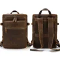 Men Vintage Crazy Horse Leather Backpack 15.6 Inch Laptop Travel Rucksack Brown - 8027-Brown Mesh