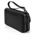 Monedero largo negro para hombre textura fibra de carbono doble cremallera bolso de mano. - 1008 - Negro con cremallera color plomo
