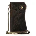Vintage genuine leather long wallet with chain, embossed dragon pattern, multi card slot bag. - 1010-Dragon Pattern Regular Snap Button
