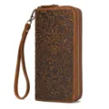 Men long wallet vintage embossed double zipper genuine leather clutch wrist bag for men - Crazy Horse Embossed Brown