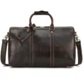 Détail de sac de voyage en cuir de cheval fou vintage, grand sac week-end en cuir marron de luxe - Cuir Crazy Horse