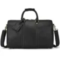 Vintage Nero Pelle Viaggio Duffle Borsa Grande Capacita Weekender Sport Bagaglio Borsa - Nero