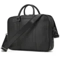 Black genuine cowhide leather business briefcase for men, multi-compartment laptop shoulder bag. - Business Style (3823) / Black