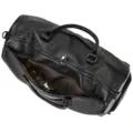 Black leather travel duffel bag for men, large capacity gym and weekend luggage bag. - Waterproof Main Pocket Plus Waterproof Lining Pocket / Black