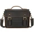 Vintage genuine leather messenger bag for men and women, casual retro crossbody shoulder bag. - 9505-Dark Brown