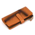 Vintage leather long wallet for women, stylish two-tone design with multiple card slots. - Tan