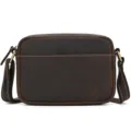 Retro brown leather crossbody bag detail view showing fine stitching and durable hardware. - 9504 / Dark Brown