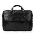 Vista dettagliata della borsa da lavoro in vera pelle nera, design con texture retrò, capiente. - Nero