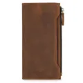 Cartera larga de cuero vintage crazy horse para hombre, billetera bifold con tarjeteros. - Marrón