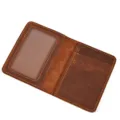 Genuine leather card holder retro bifold wallet with transparent ID window and card slots. - 0002-Reddish Brown
