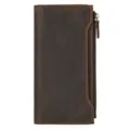 Cartera larga vintage de cuero crazy horse para hombre, billetera bifold de piel con cremallera. - Marrón Oscuro