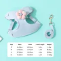 Pet dog cat harness leash set with cute flower design, adjustable chest vest for safe outdoor walking. - Blue